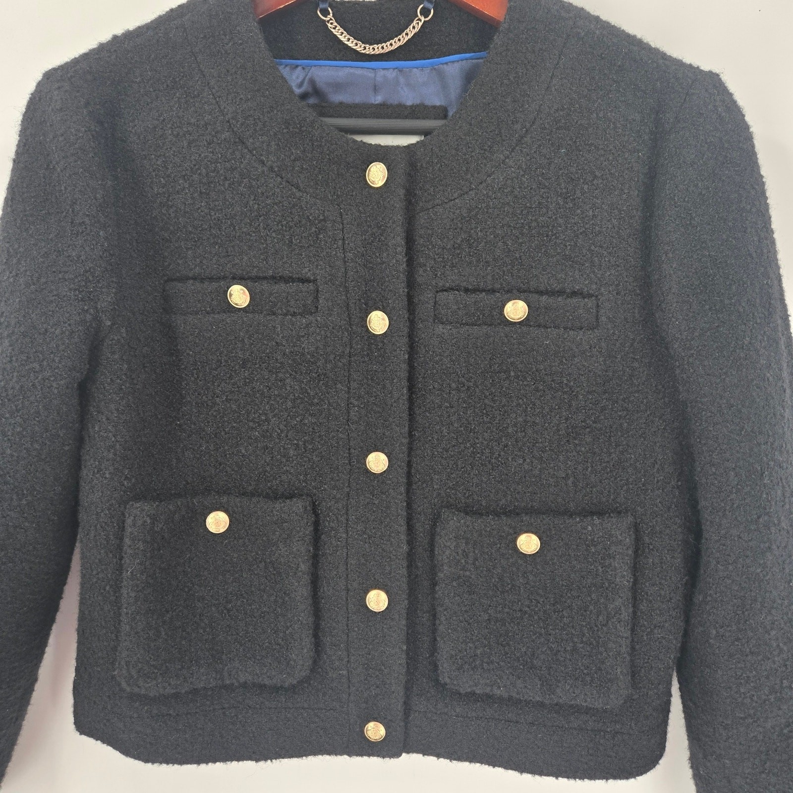 J. Crew Collection jacket womens size 4 black gold buttons Mario Bellucci Italy