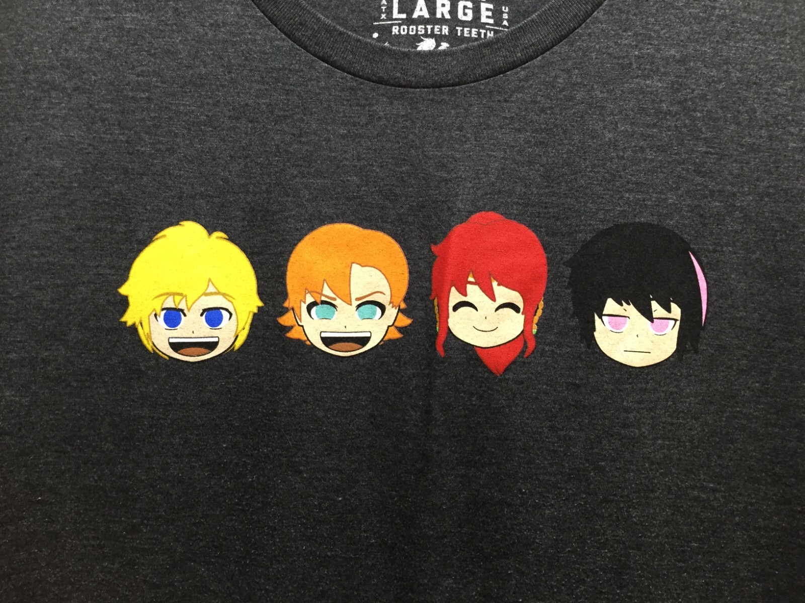 RWBY 4 Characters Rooster Teeth Men’s Graphic T-shirt Size L Dark Gray/Black