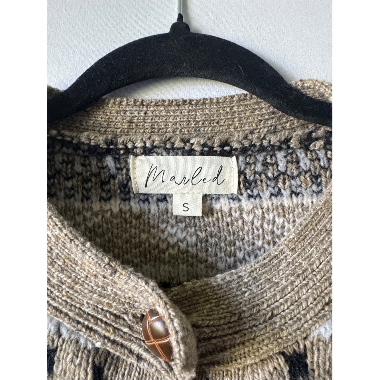 Marled Neutral and Navy Fair Isle Cardigan