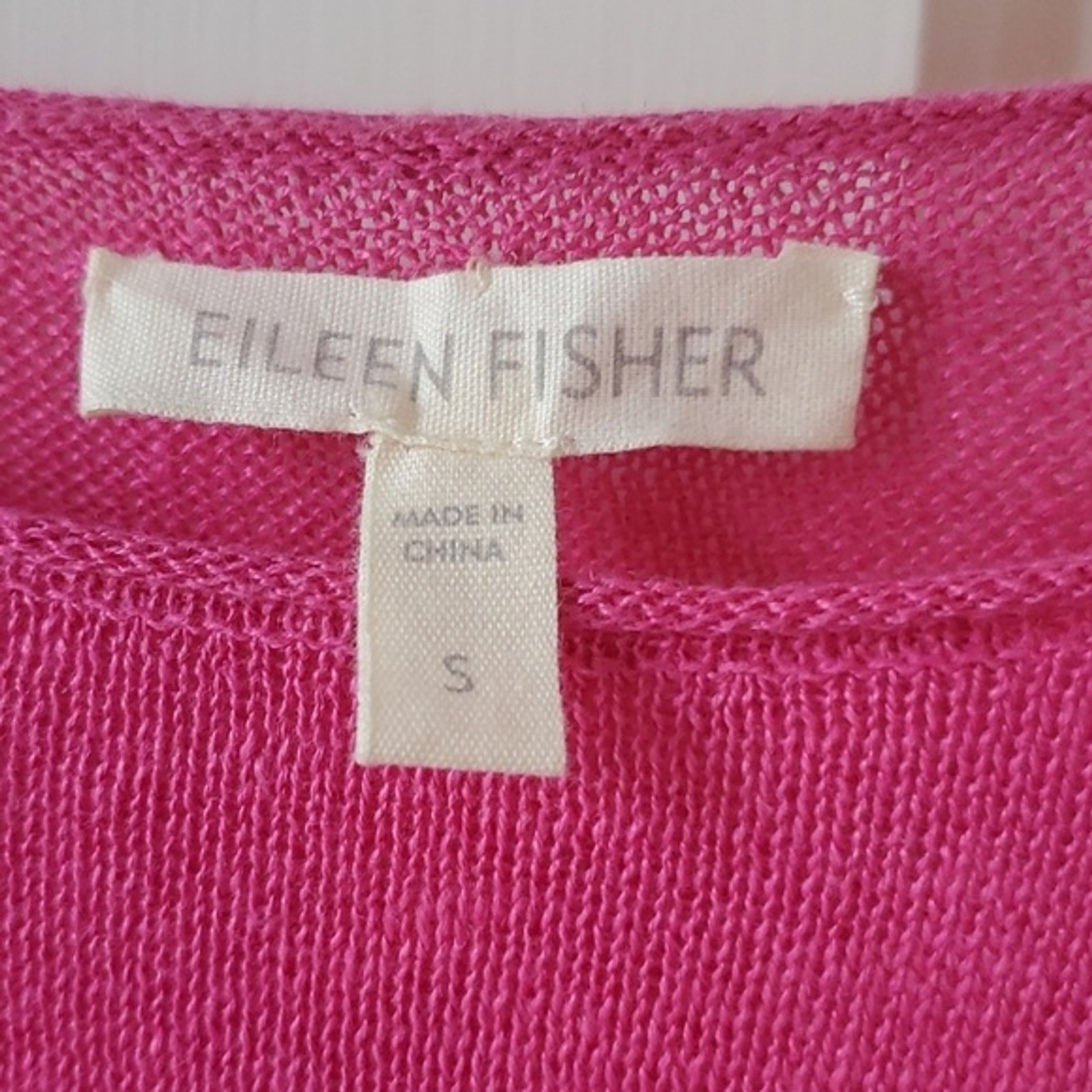 EILEEN FISHER 100% LINEN BRIGHT PINK SHORT SLEEVE SWEATER SIZE SMALL MINIMALIST