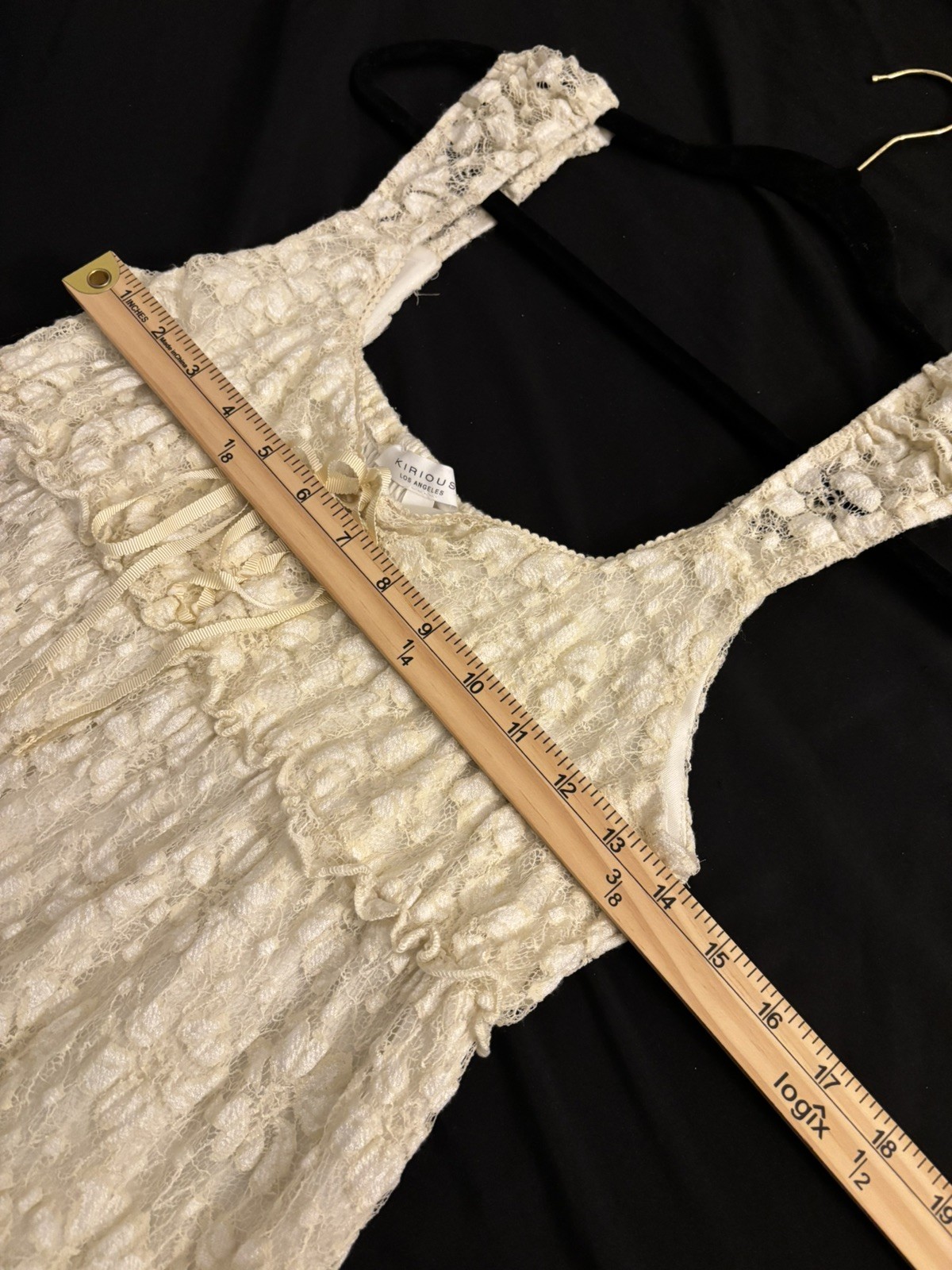Kirious Los Angeles Cream Floral Lace Tiered Babydoll Mini Dress L Smocked Back