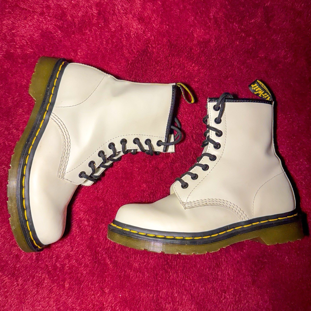 Dr. Martens White Leather Lace-Up Ankle Combat Boots US 7.5