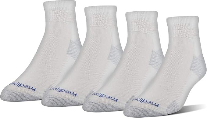 MediPeds White Men’s NanoGLIDE® Quarter Cushion Socks Large 4 pair men shoe 7-12