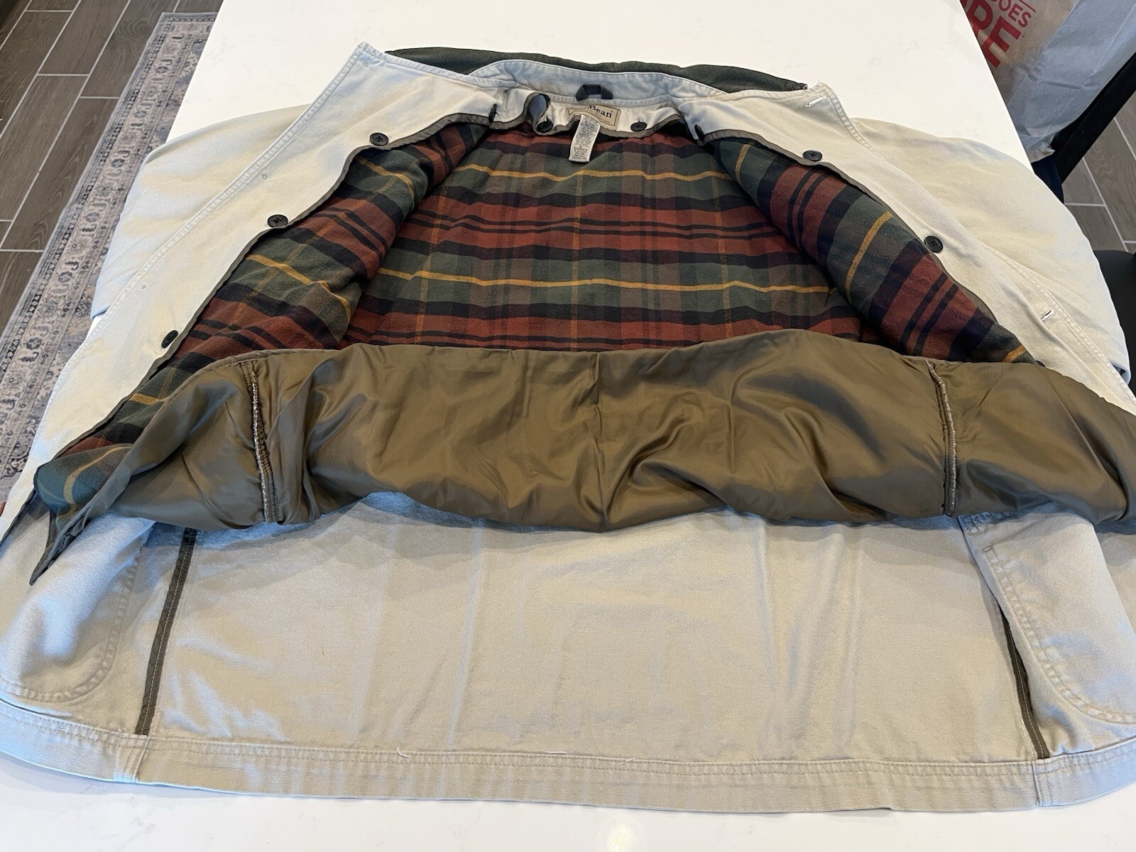 Vintage LL Bean Jacket Coat Chore Barn Primaloft Removable Lining Tan XL
