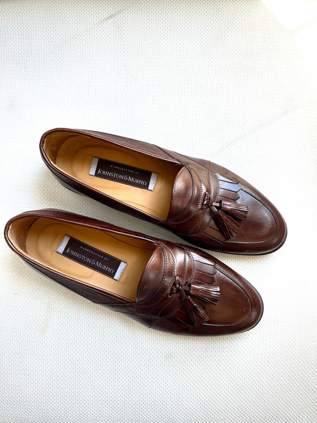 Johnston Murphy Leather Deerskin Cellini Men’s 10 M Brown Genuine Tassel Loafers