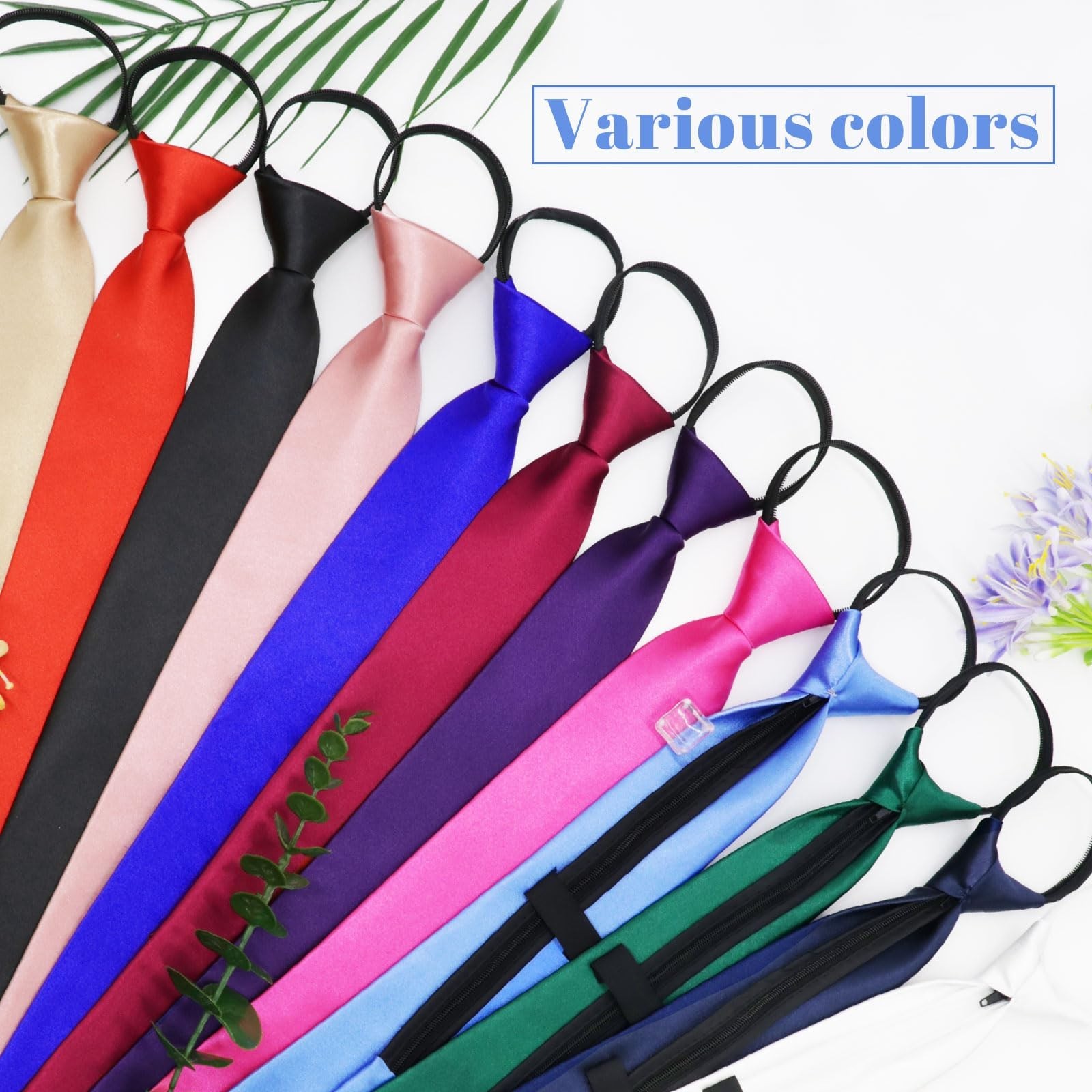 Adjustable Pre-Tied Clip-On Ties for Men, Solid Satin 3.15″ – Office & Wedding