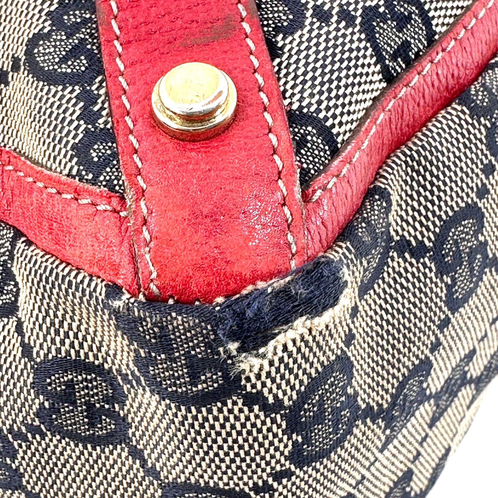 Gucci Abbey GG Canvas Leather Red 130739 Handbag Tote Bag Authentic