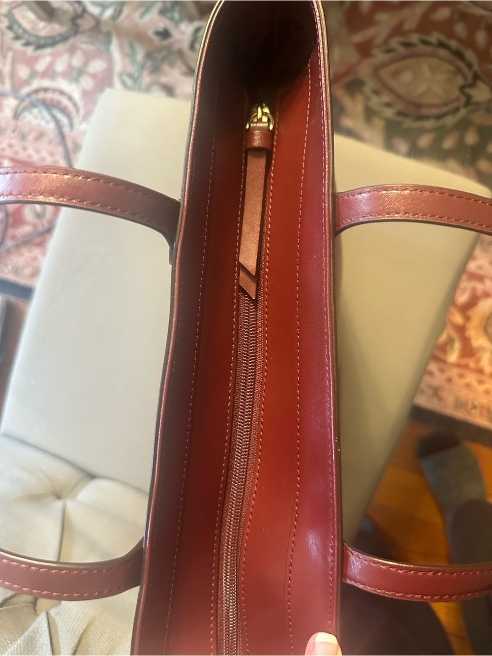 Kate Spade Burgundy Leather Tote with Pink Flower Charm