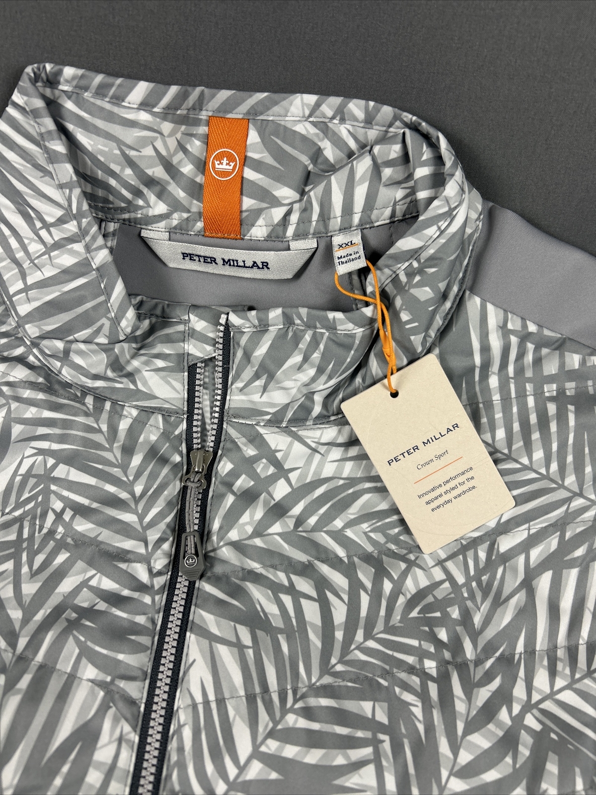 Peter Millar Golf Vest Crown Sport Elite Palms Print Full Zip XXL Gray MSRP $200