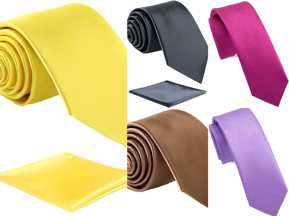 Fortunatever Mens Solid Color Tie, Pocket Square, Neckties, Regular or Skinny