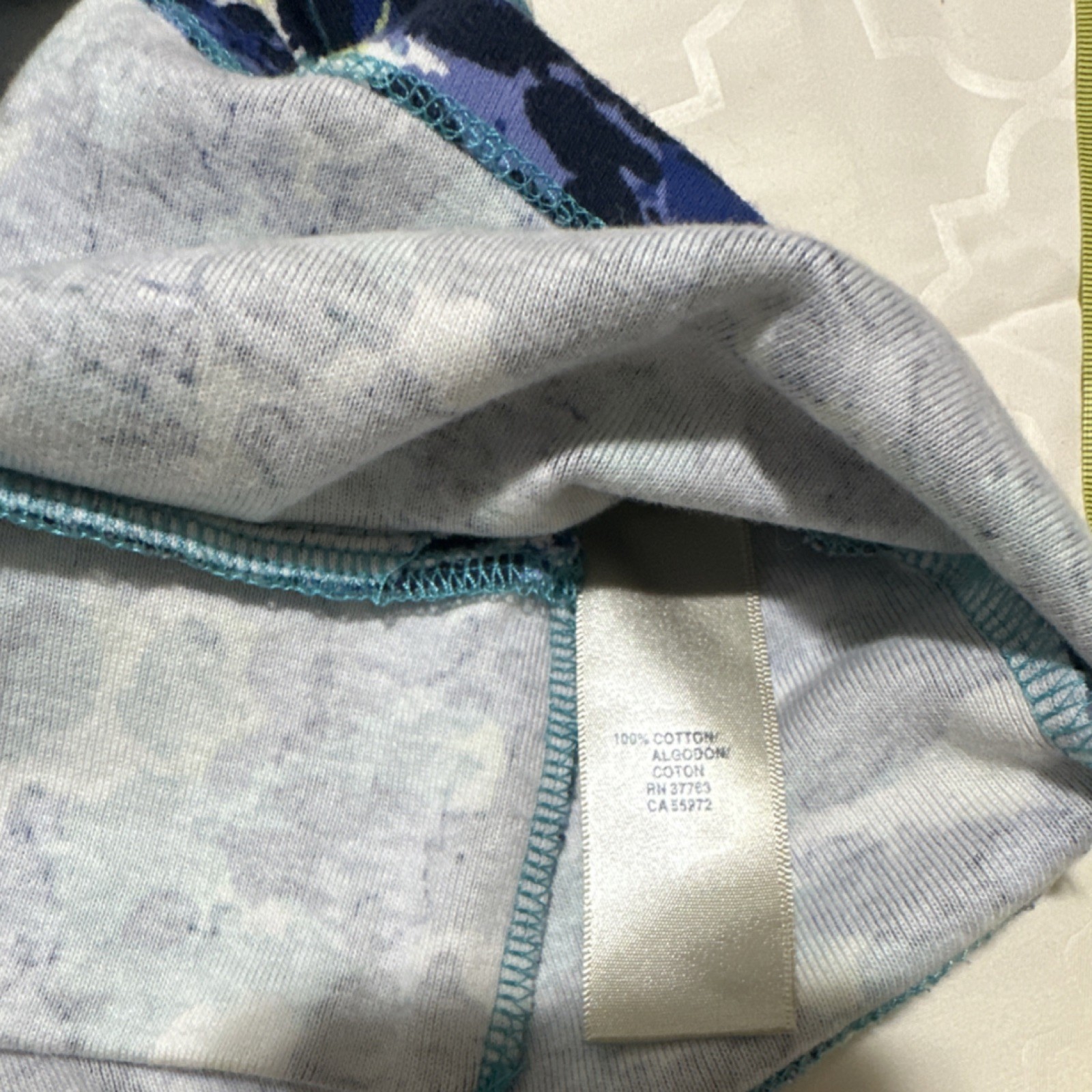 Rafaella Blue Floral Cotton Button-Up Blouse 3/4 Sleeve V-Neck Women Size M