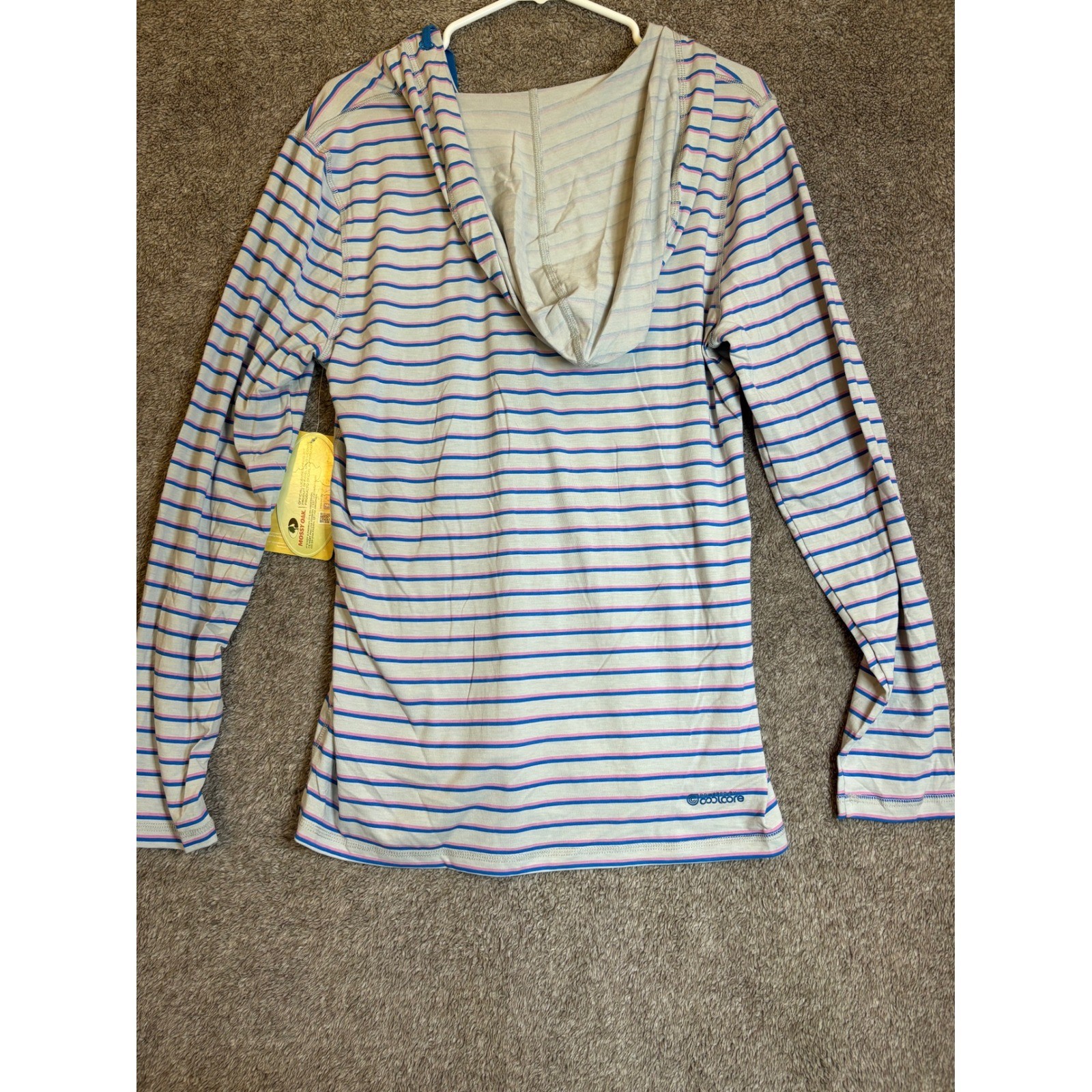 Mossy Oak Elements Women’s Long Sleeve Striped Hooded Shirt Sun Protection L/G