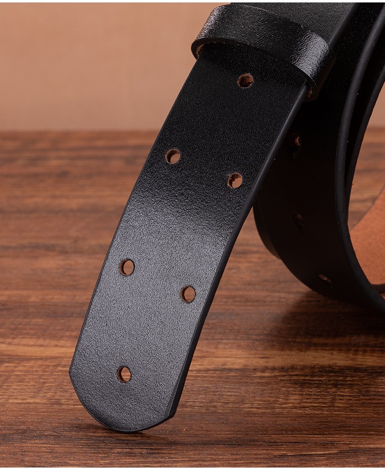 3.5cm Wide Retro Cowhide Men’s Belt Without Buckle Black Adjustable Dress Belt