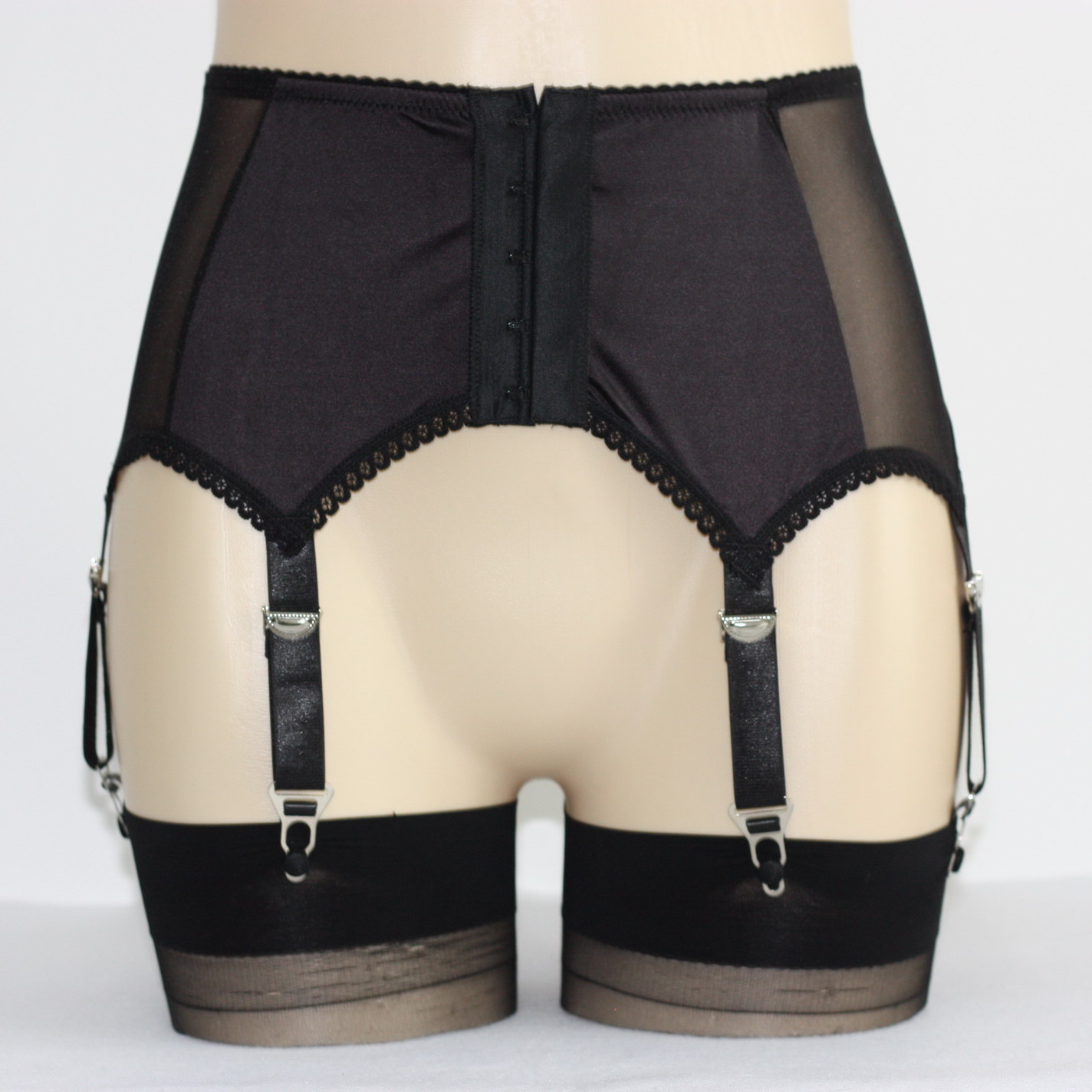 Allacki Front Closure Garter Belt Sheer Mesh Girdle with 6 Straps Plus Size
