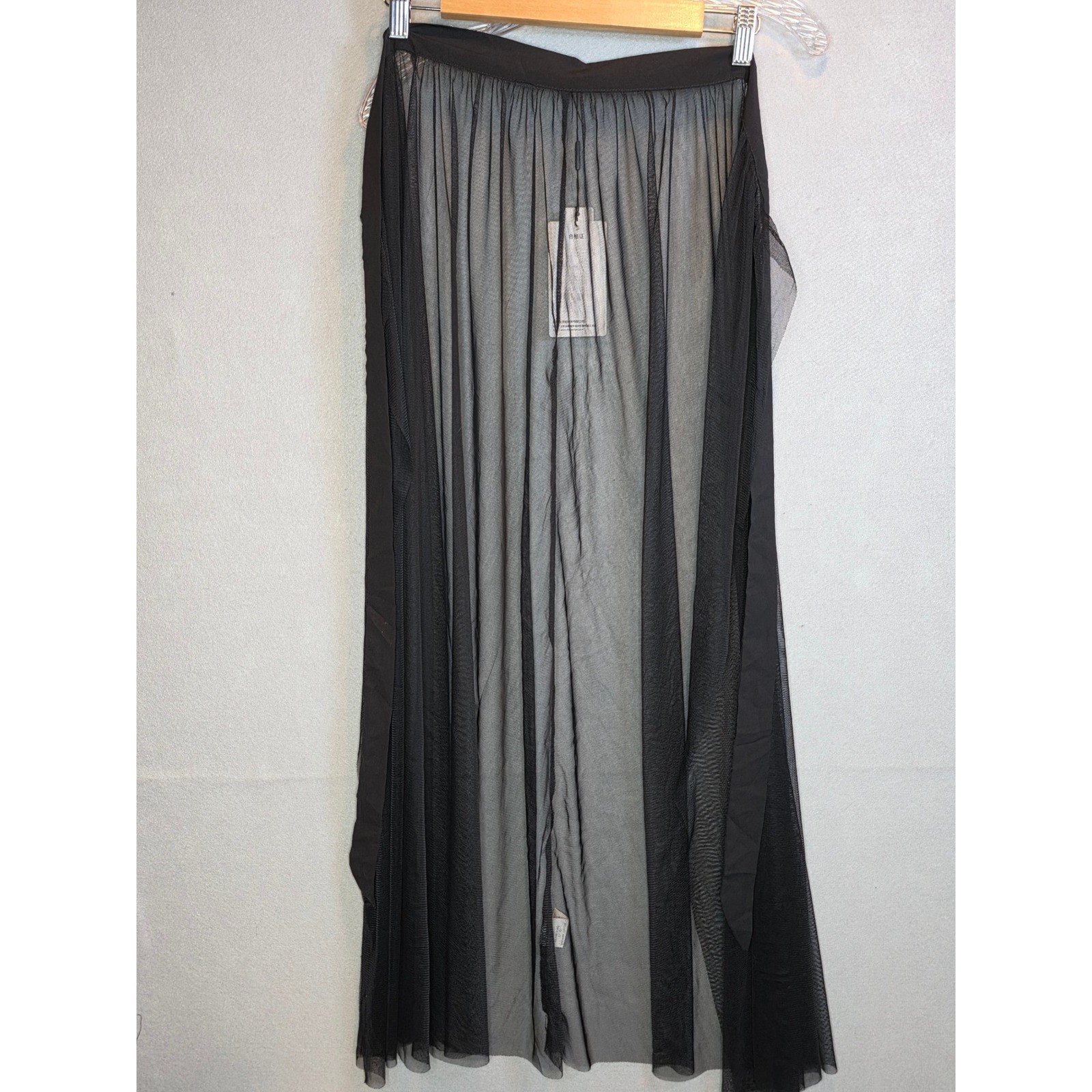 Haoduoyi Black Sheer Mesh Maxi Skirt Tulle Overlay Gothic Festival High Slit S/M