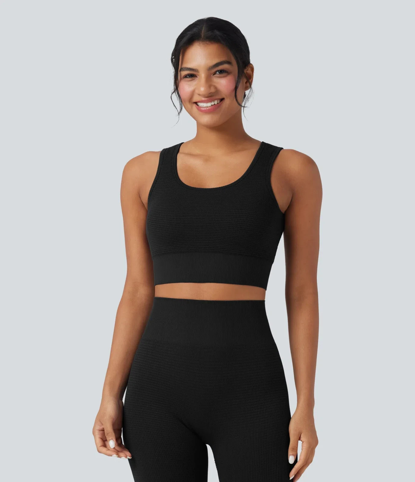 Halara Size M 12 14 Seamless Low Support U Neck Cropped Waffle Yoga Sports Bra