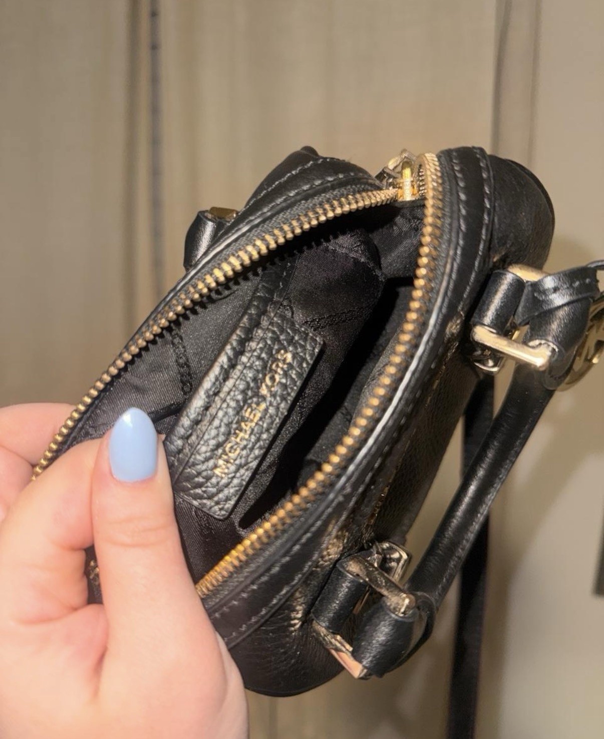 Michael Kors Black Pebbled Mini Satchel Crossbody Zip, Detachable Strap MK Charm