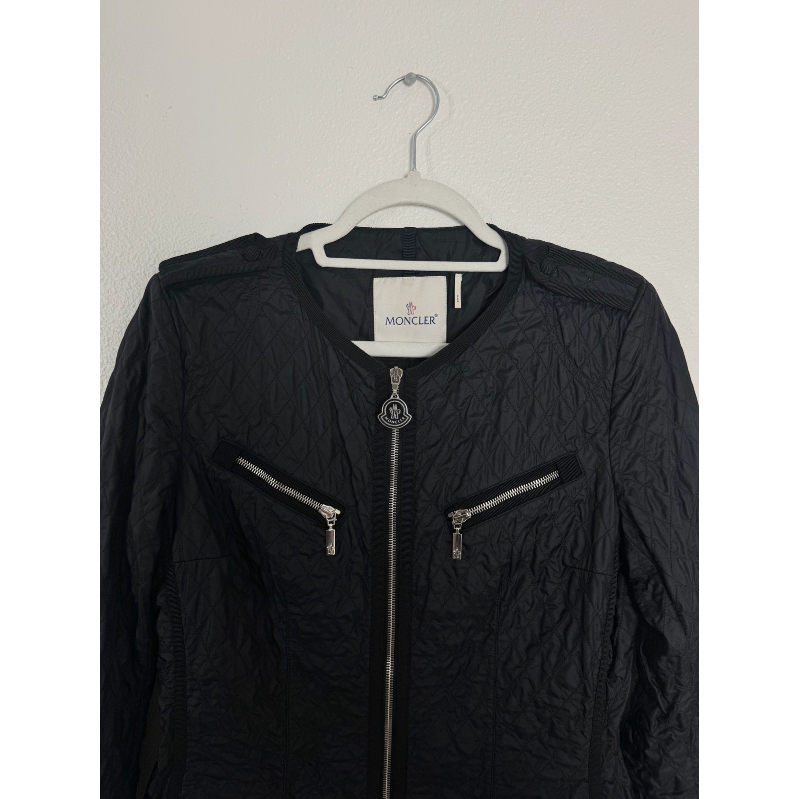 Moncler Yolene Quilted Jacket Black Nylon Zip Up Coat Womens Size XL