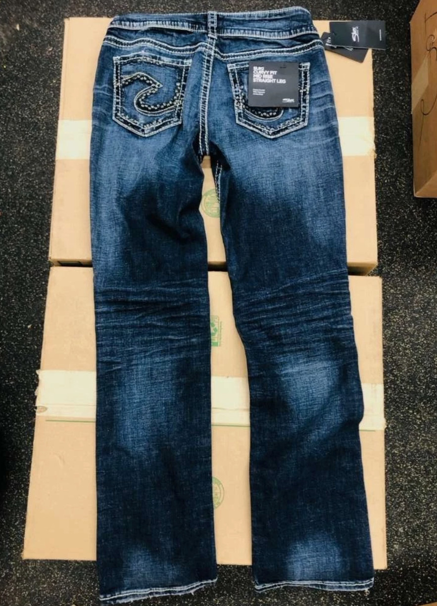 Silver Jeans Co. Suki Mid Rise Curvy Fit Straight Leg Jeans 29W x 30L Dark Blue