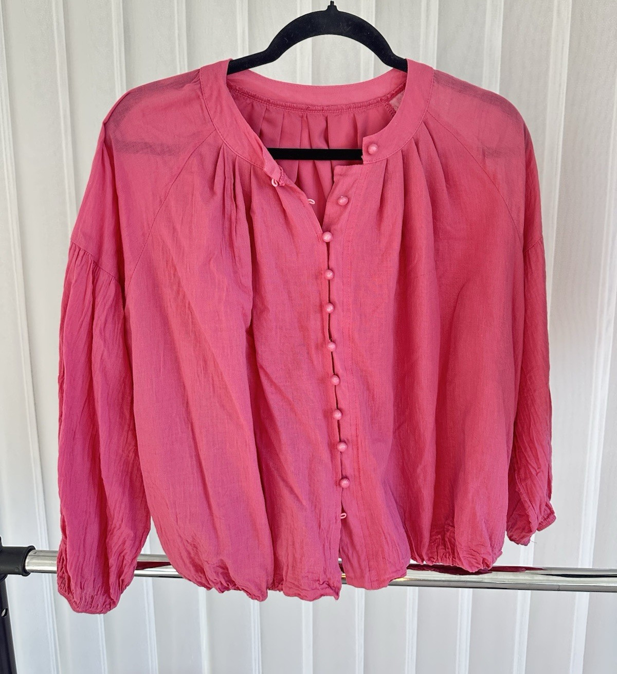 Womens FreePeople-style Pink Cotton Button Round Neck Blouse Top Size S