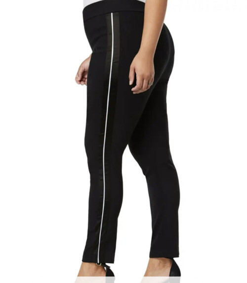 INC BIack Skinny Pants with B/W Satin Tuxedo Stripes Size 18, New