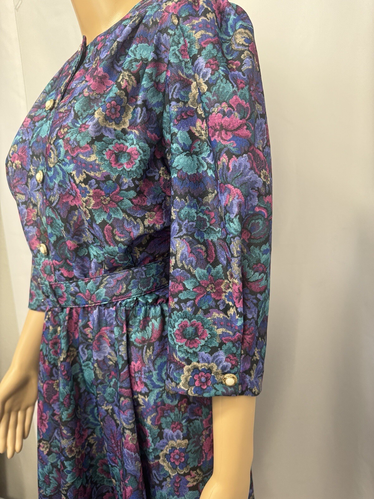 VTG 80s California Looks Floral Jacquard Belted Midi Dress Sz 10 Made USA Purple