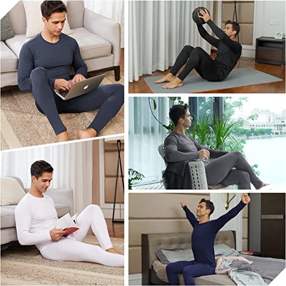 Men Winter Thermal Microfiber Fleece Lined Ultra Soft Long Johns Underwear Set