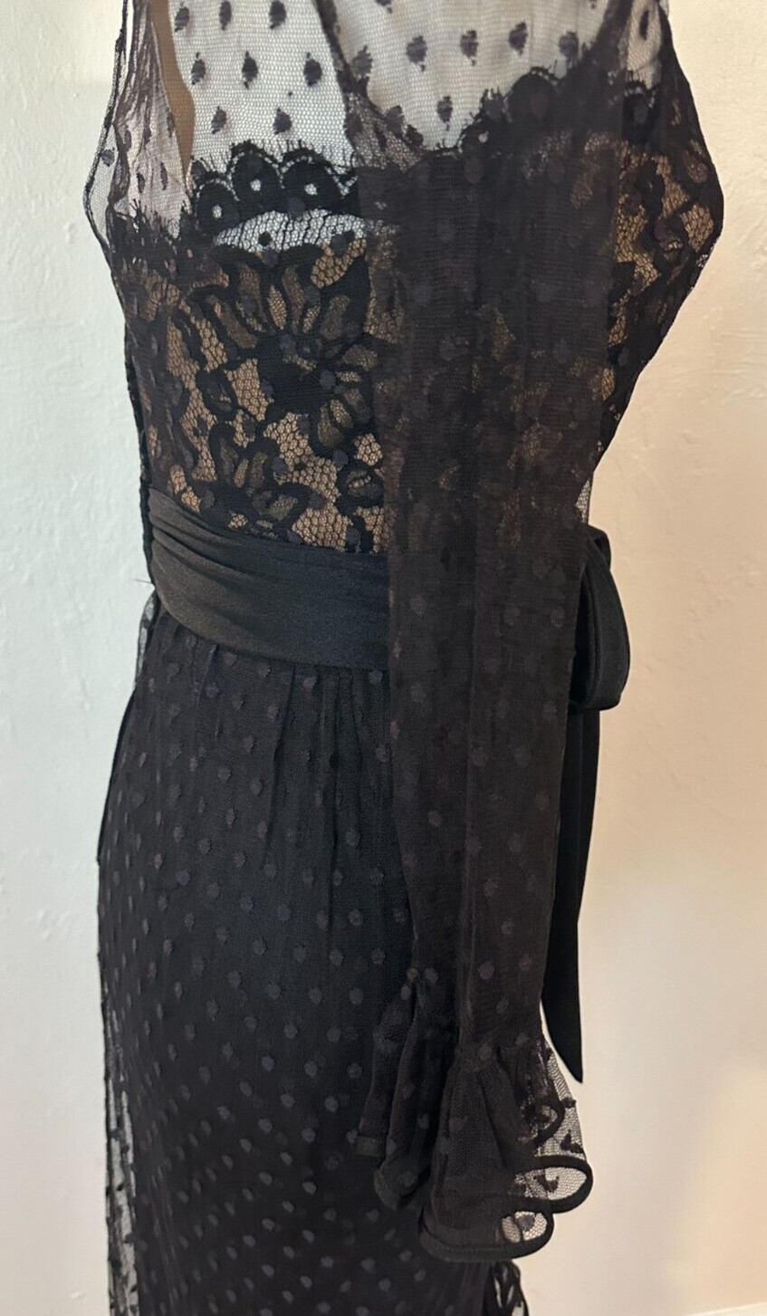 Vintage 60s Jack Bryan Illusion Lace Polka Dot Tulle Flouncy Cocktail Dress