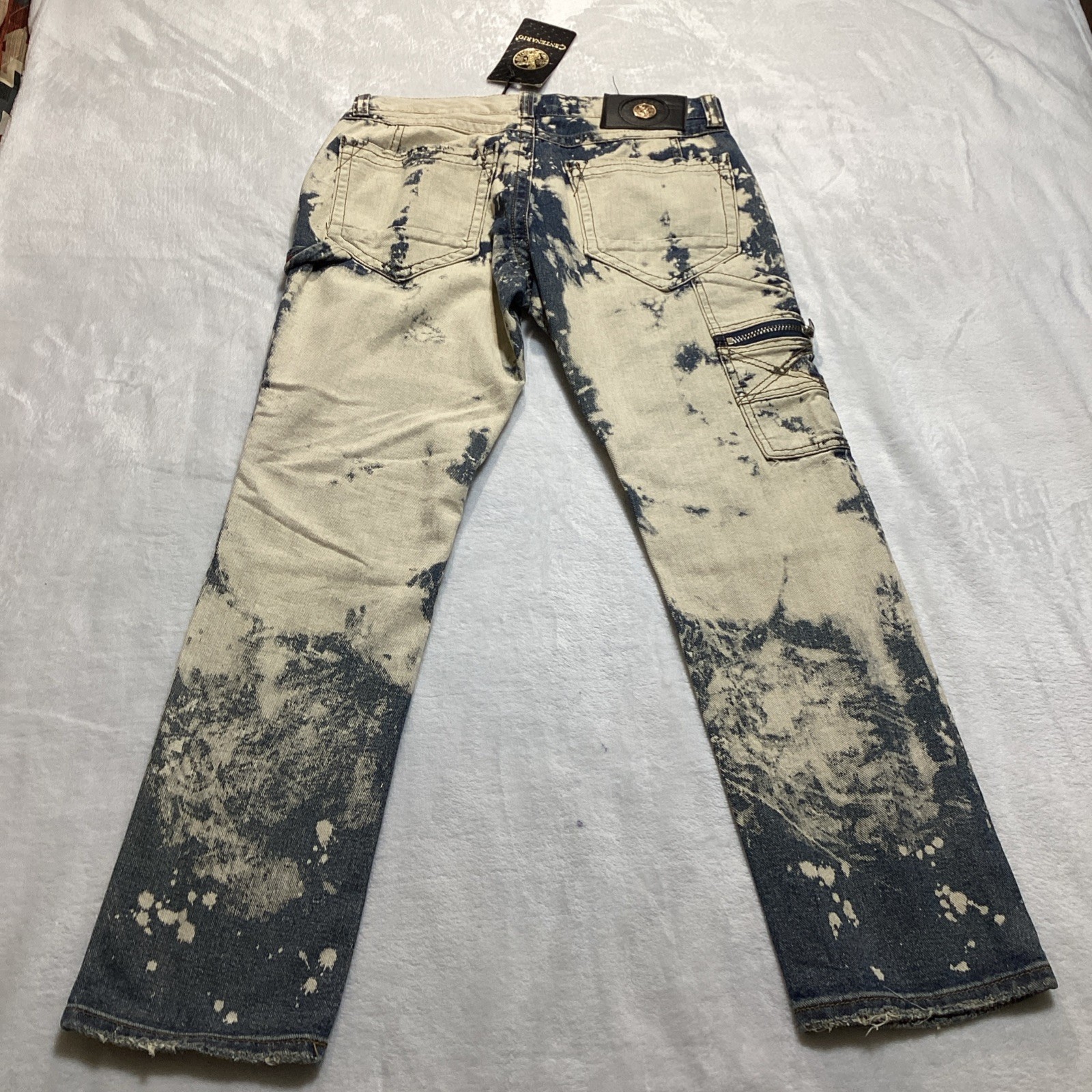 Centenario Men’s Distressed Moto Jeans Size 30×30 Acid Wash Biker Denim