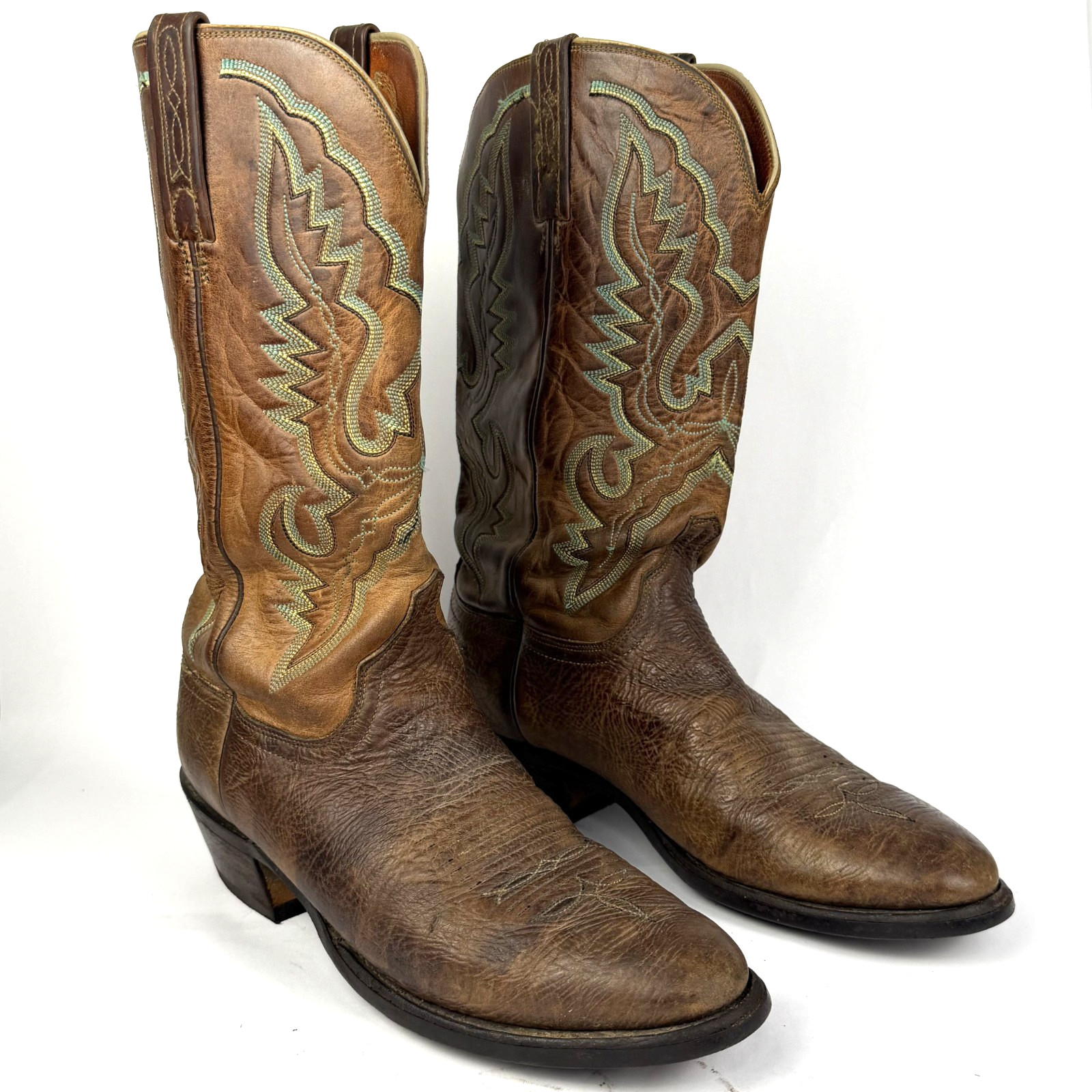 Lucchese 2000 Brown Bullhide Leather Round Toe T3253R Mens Cowboy Boots sz 9.5D