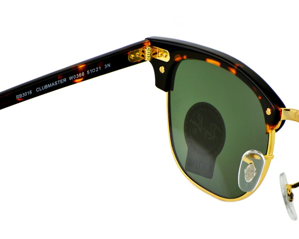 Ray-Ban Sunglasses RB3016 Clubmaster Classic Tortoise Frame Green Lenses 51mm