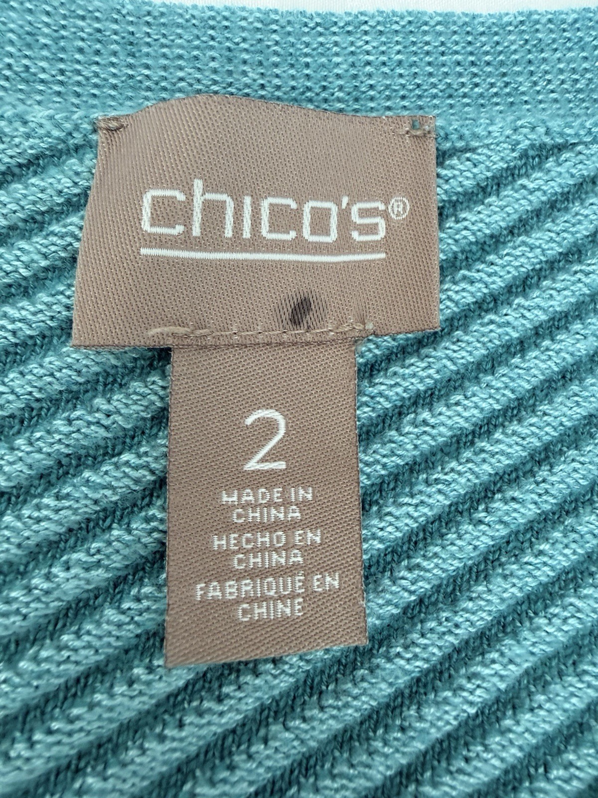 Women’s Chicos Size 2 ( Large) Teal Textured Mid Weight 3/4 Sleeve Sweater EUC