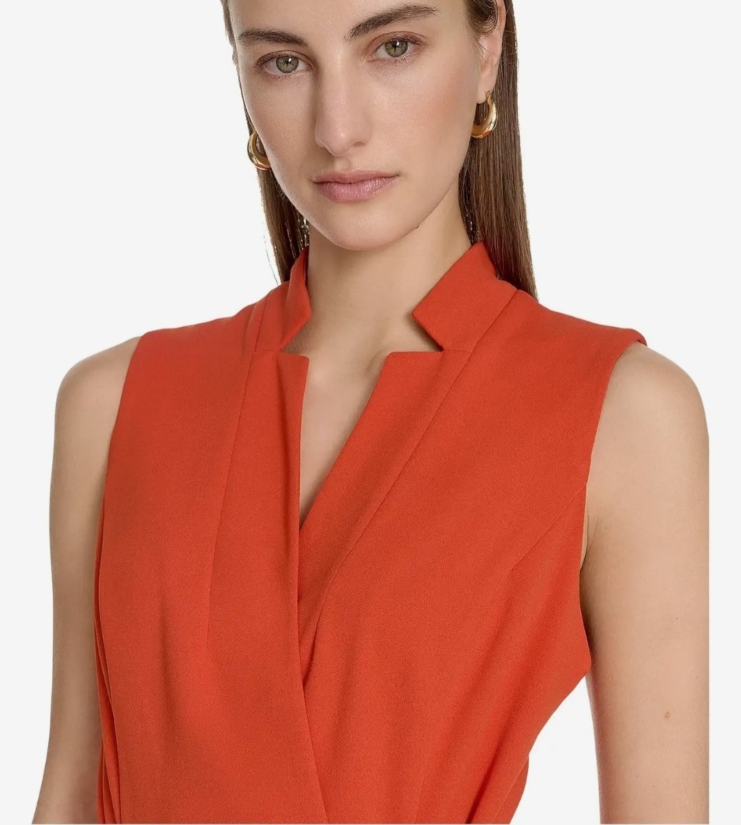 Calvin Klein Sleeveless V-Neck Orange Belted Sheath Dress Size 2p 4 16