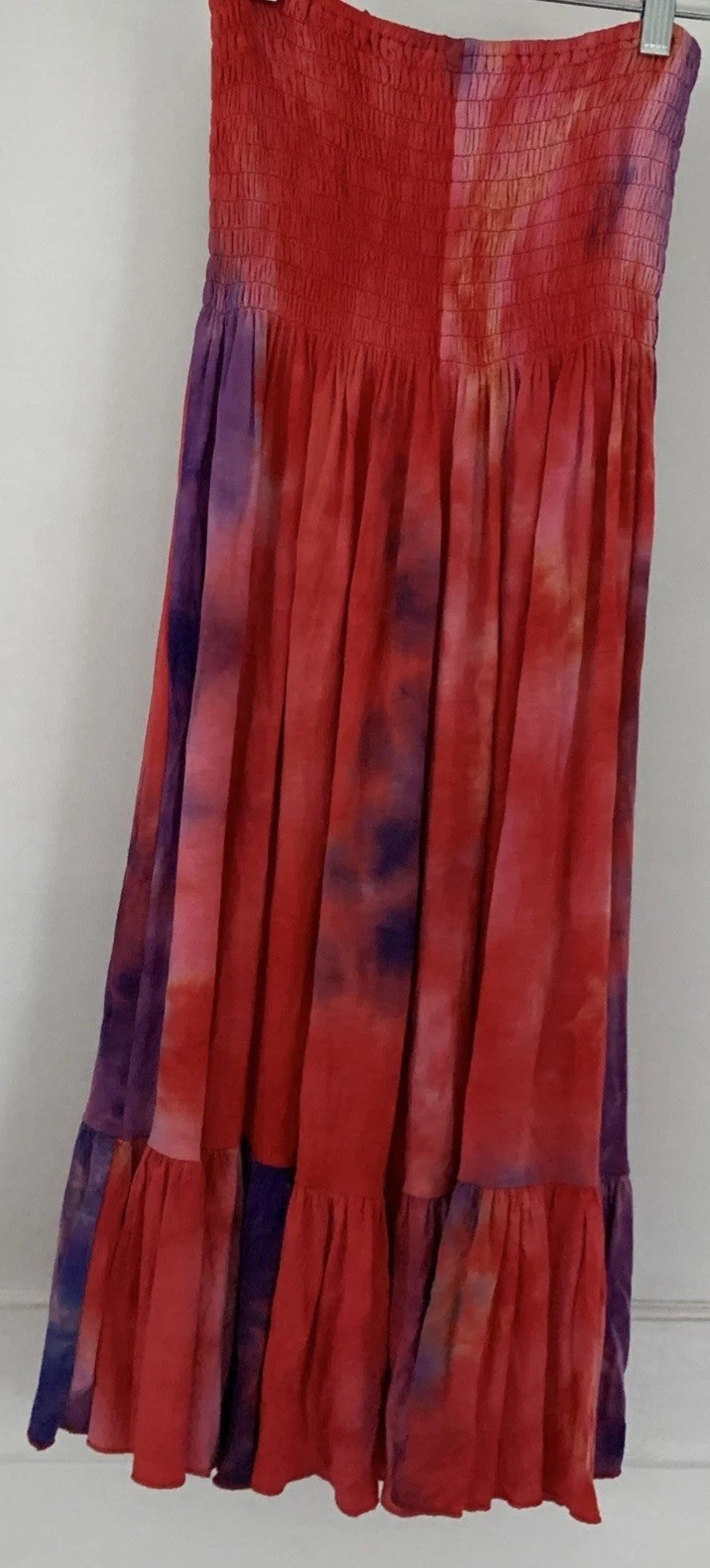India Boutique XS Tie Dye Elastic Top Knee Length Dress Reds/purples Ruffle