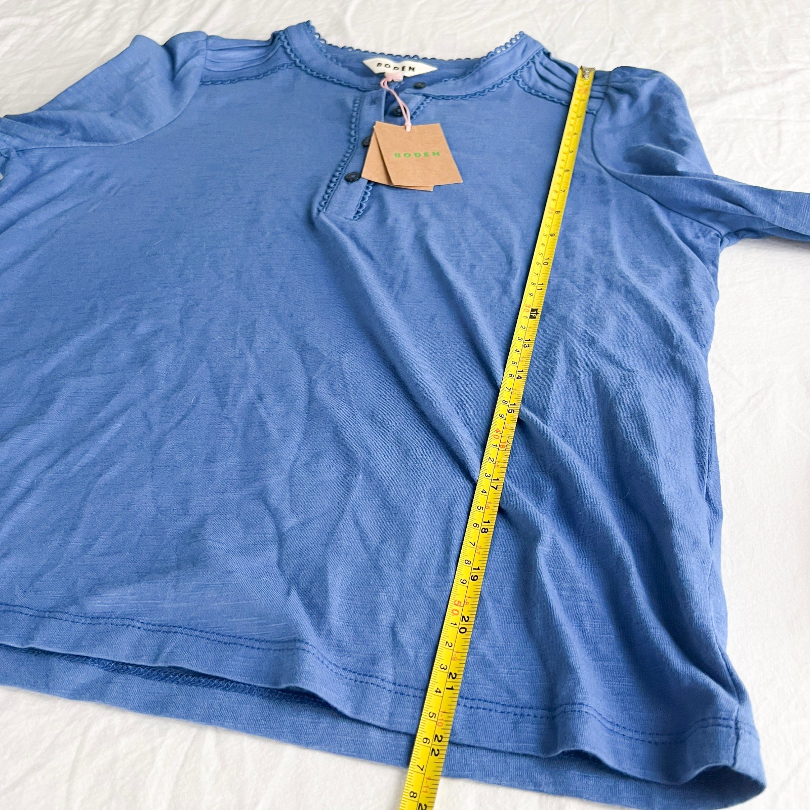 NWT Boden Top Blouse Size 10 Blue Henrietta Pintuck Henley Cottagecore Cotton