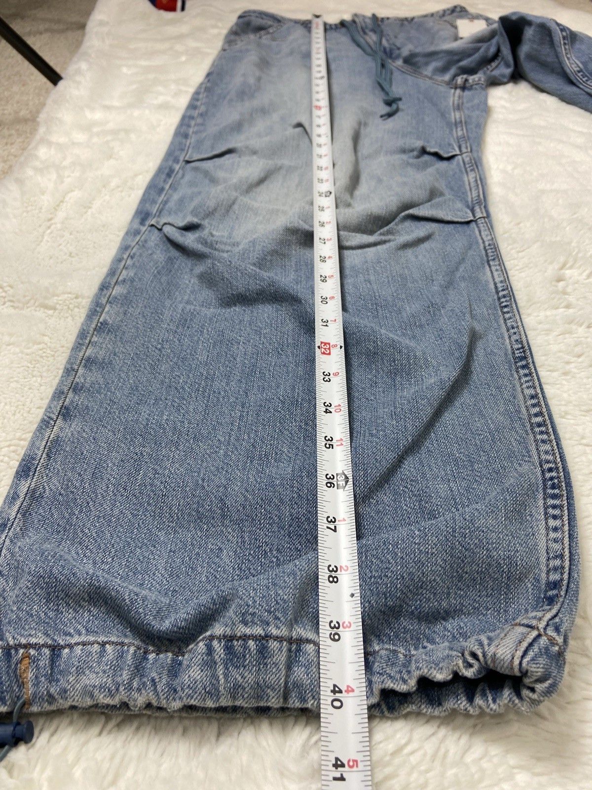 GOOD AMERICAN LITE LINEN DENIM PARACHUTE PANTS INDIGO794 Size 14/32 NEW