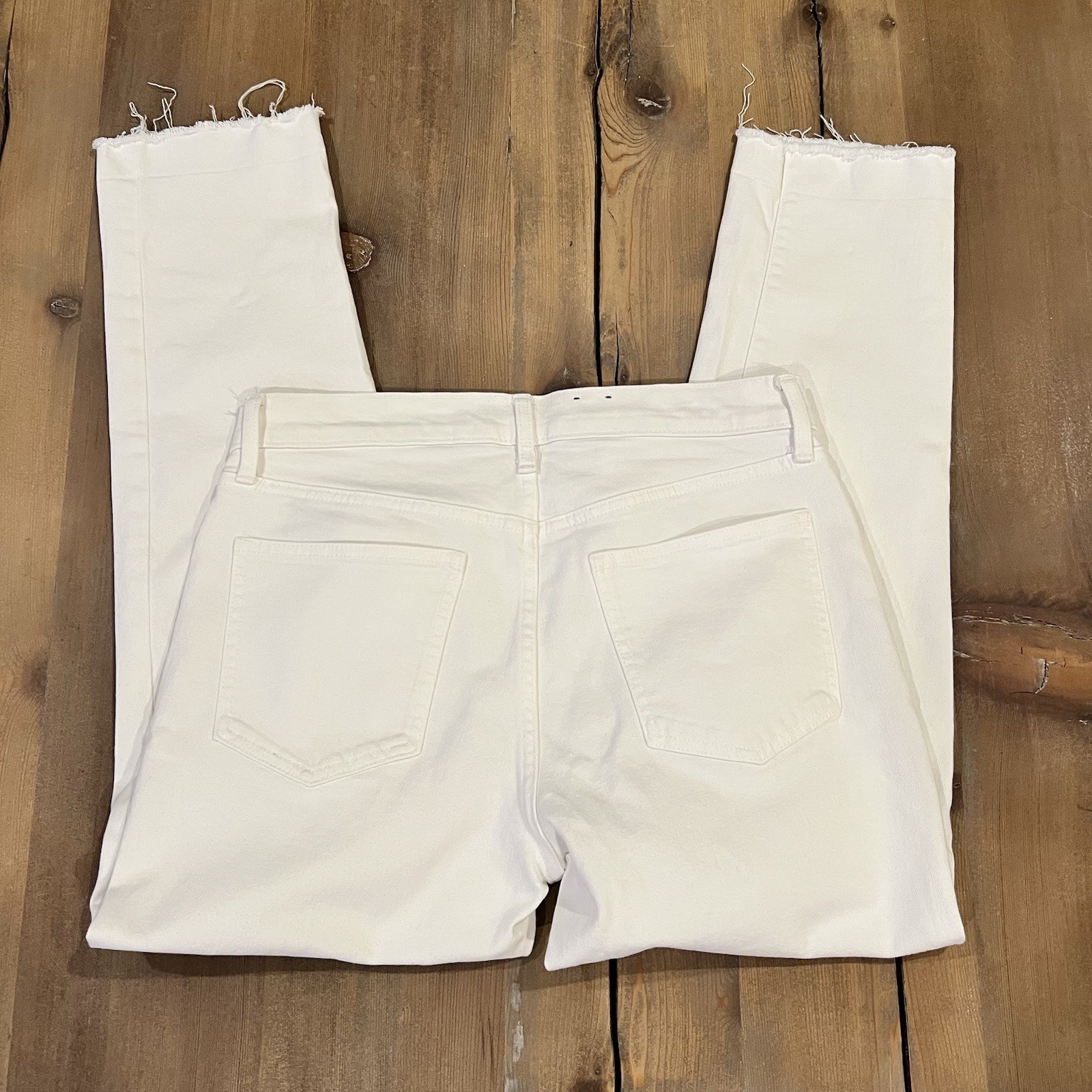 Gap Girlfriend Mid Rise Optic White Stretch Denim Raw Hem Jeans Size 28 Or 6R