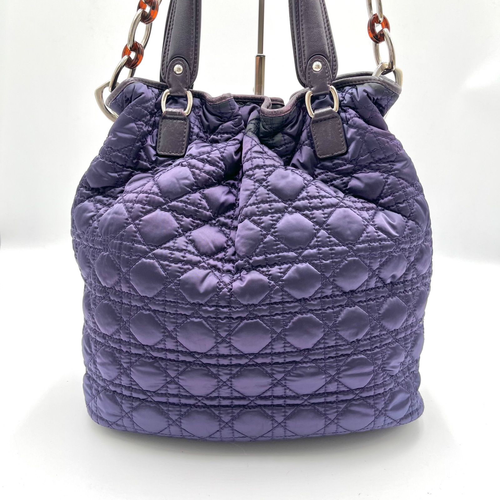 Auth Christian Dior Cannage Nylon Tote Bag and Shoulder Bag, Purple 2Y9816