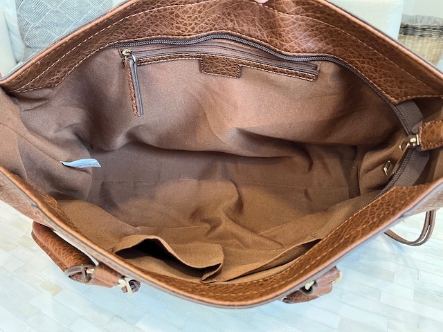 Brown Pebbled Faux Leather Tote Satchel Shoulder Bag Tassel Zip Pocket Purse