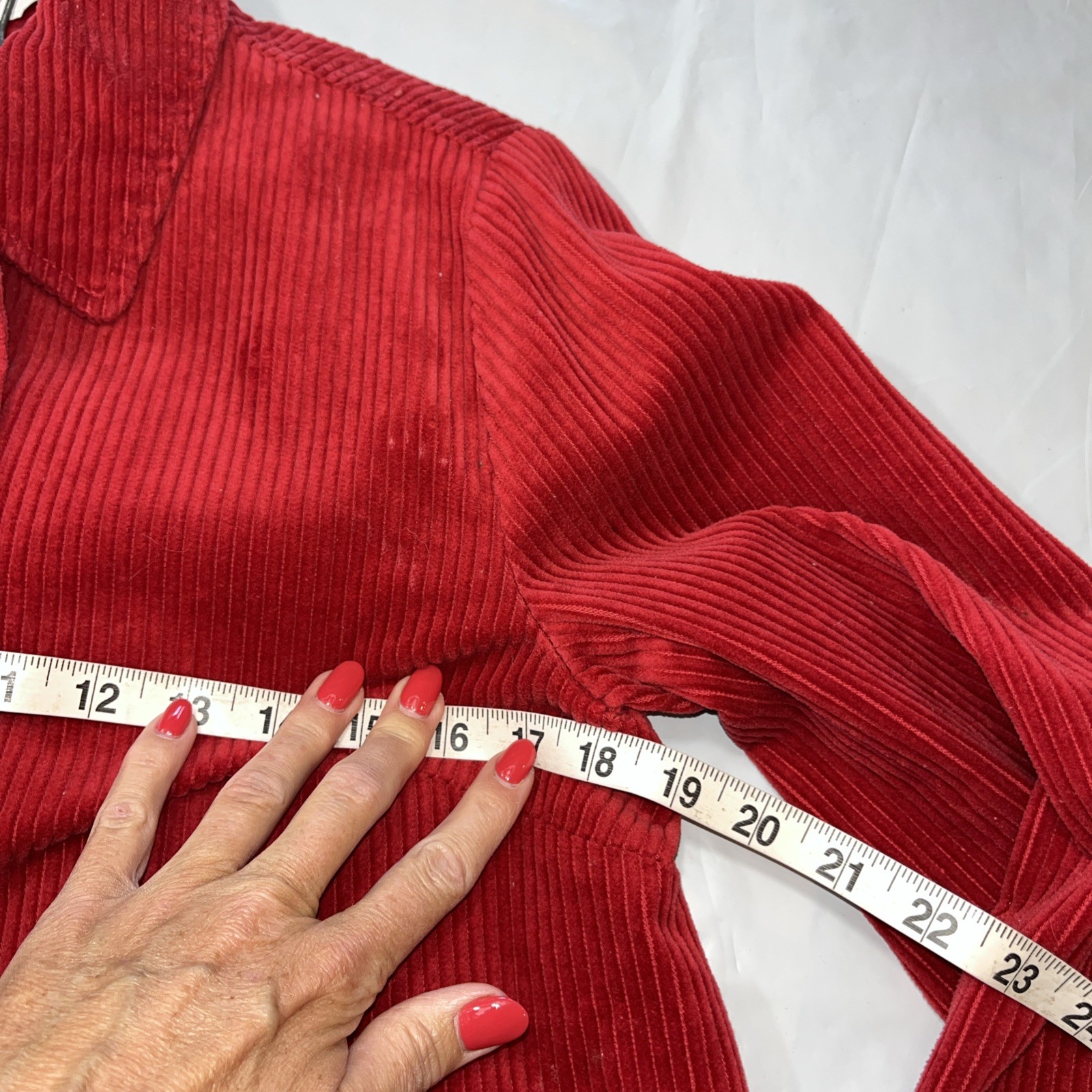 RED Corduroy JACKET Button Front Collared Button Strap Cuffs Womens S Relativity