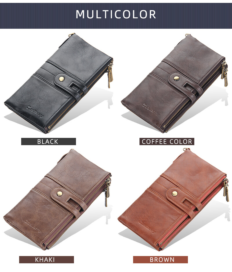 Men’s Long Wallet with Chain Leather RFID Blocking Biker Trucker Bifold Zipper