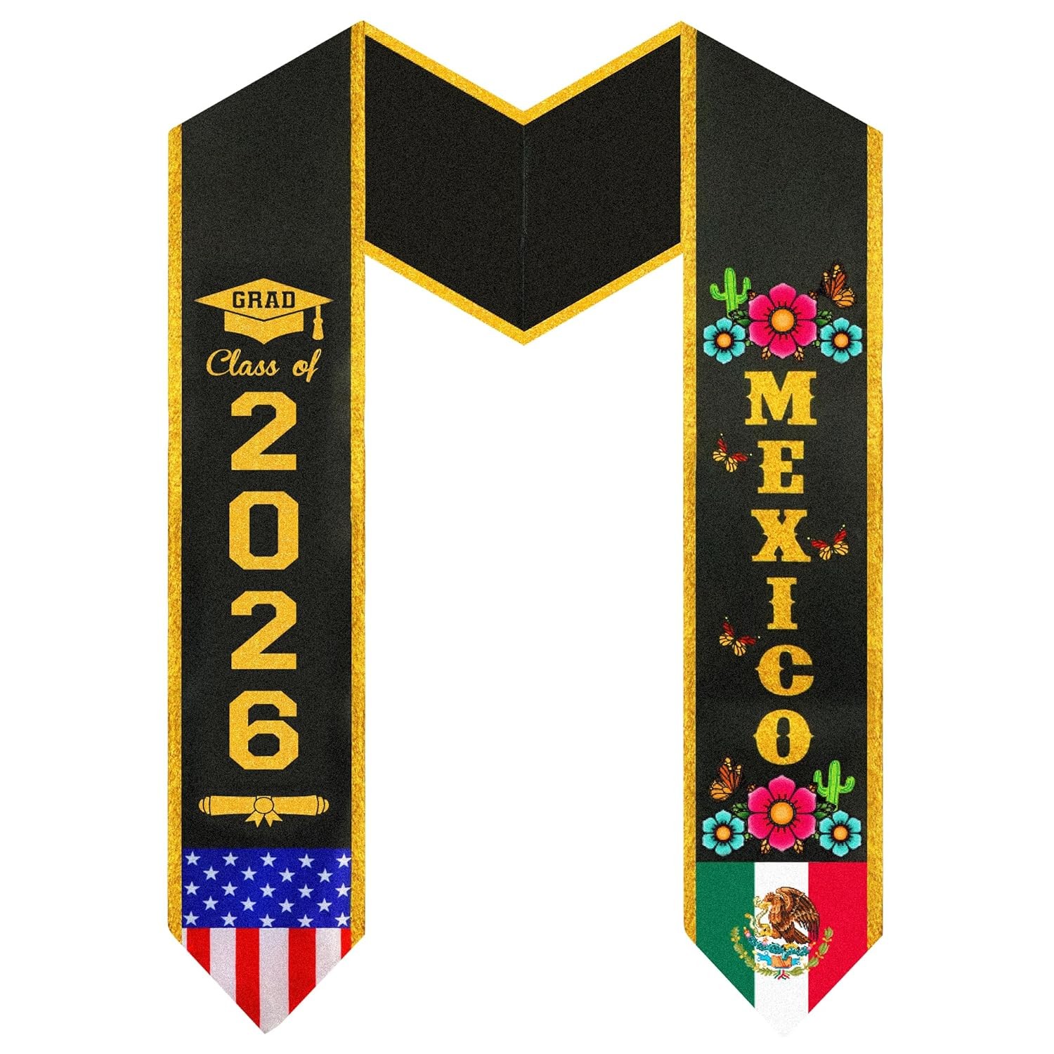 Partyprops Mexican Graduation Stole Class of 2026 Graduation Sash -Double Sided