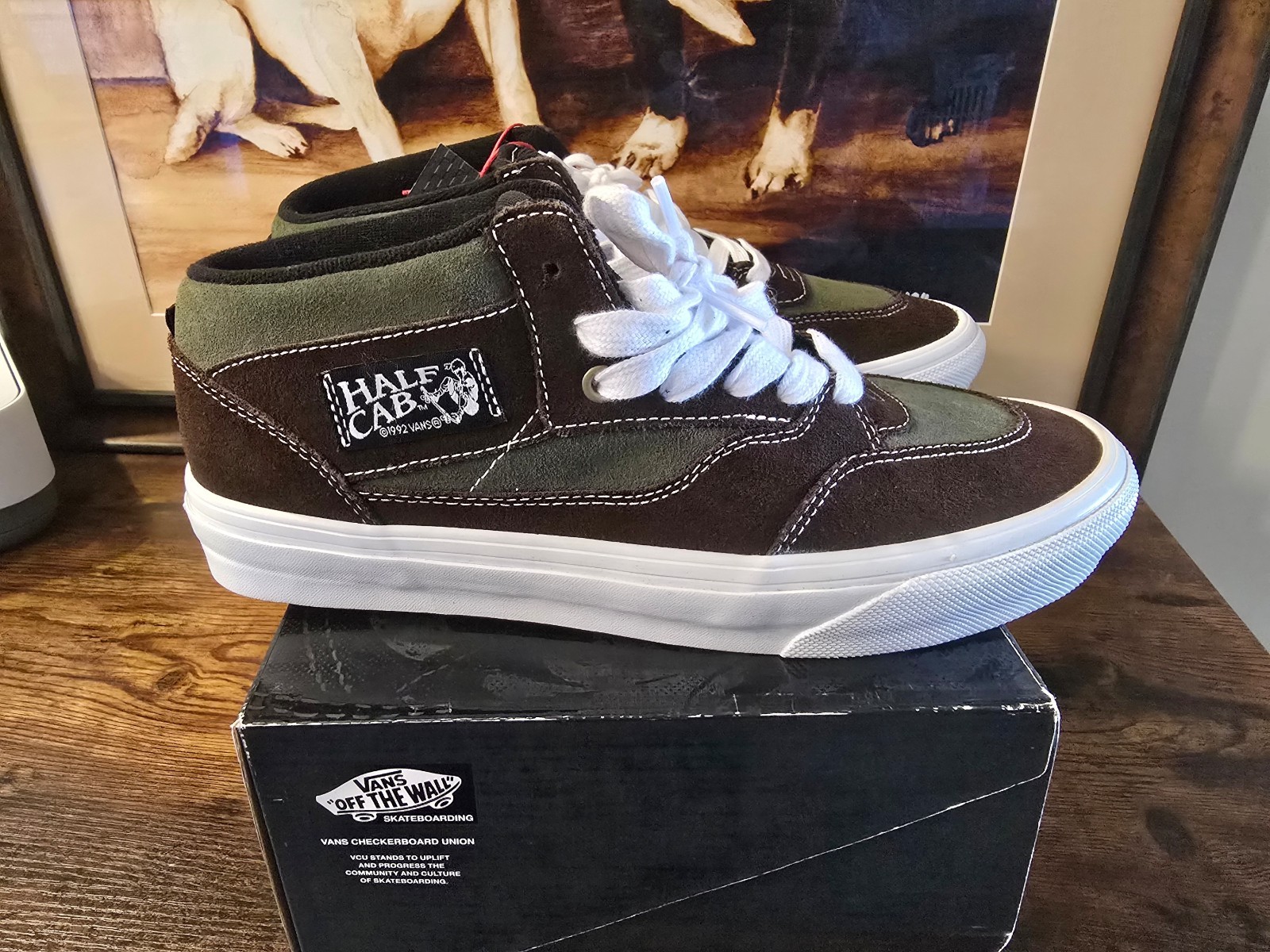 Vans Checkerboard Union VCU Skate Half Cab 92 Shoes Dark Brown Green Mens Size 9