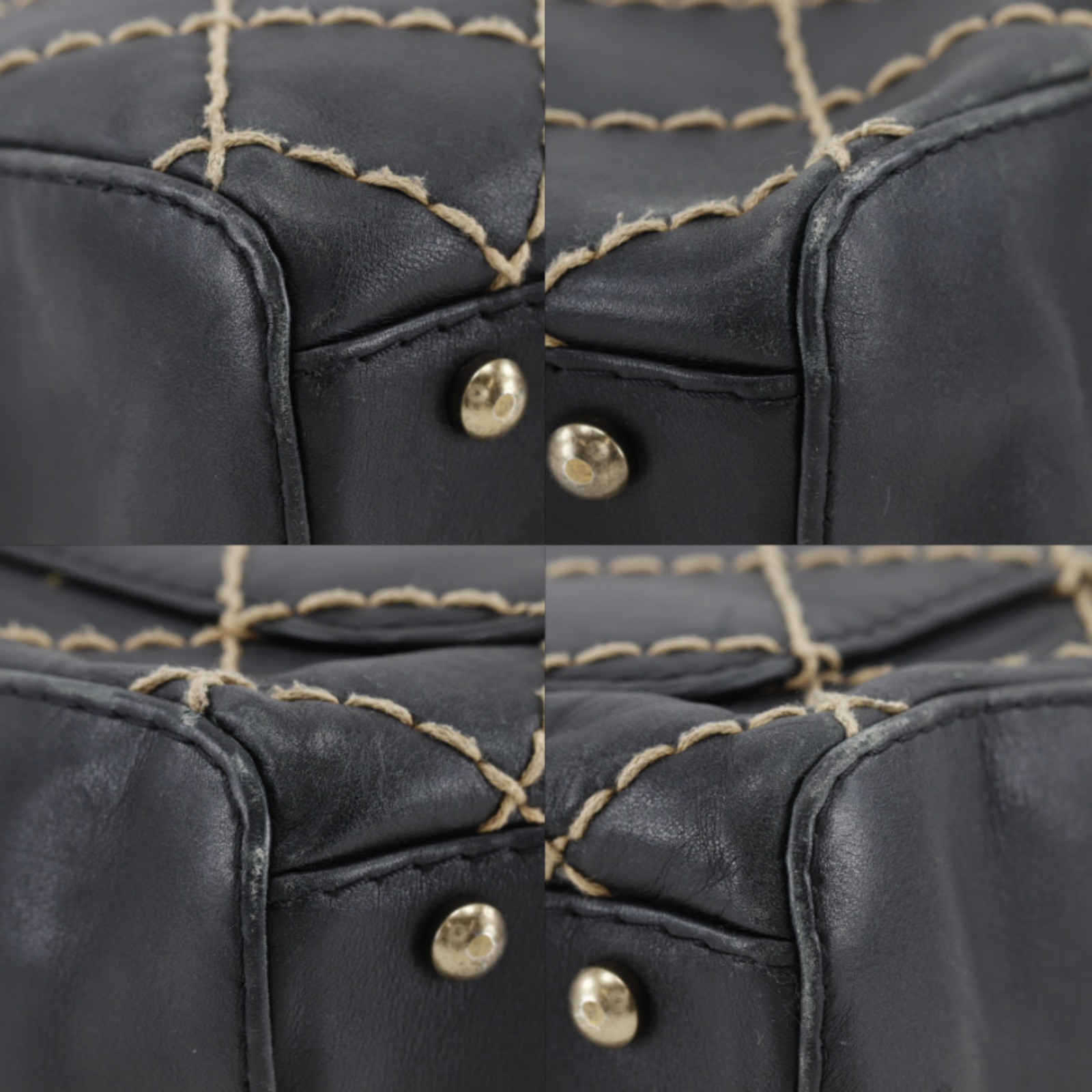 CHANEL Wild stitch Handbag COCO Mark black Calfskin Women