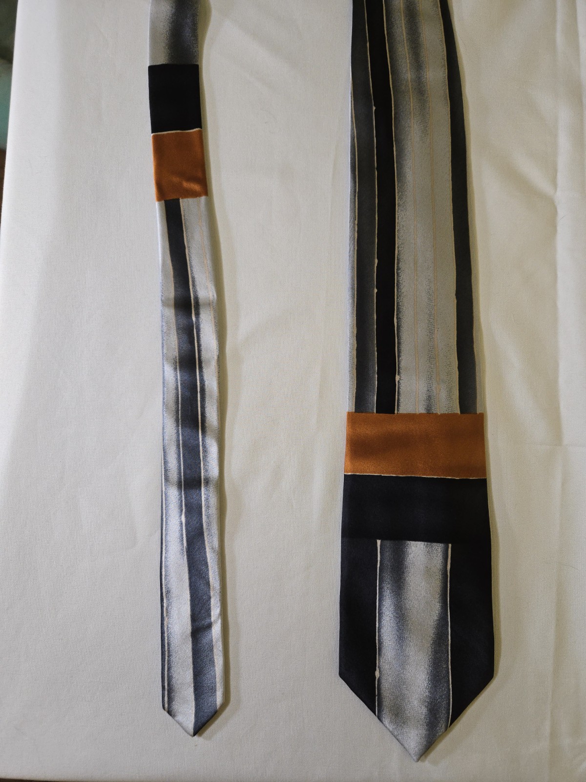 Hubert Milano Men’s Silk Satin Striped Pointed Tie Black Gray Brown Gold