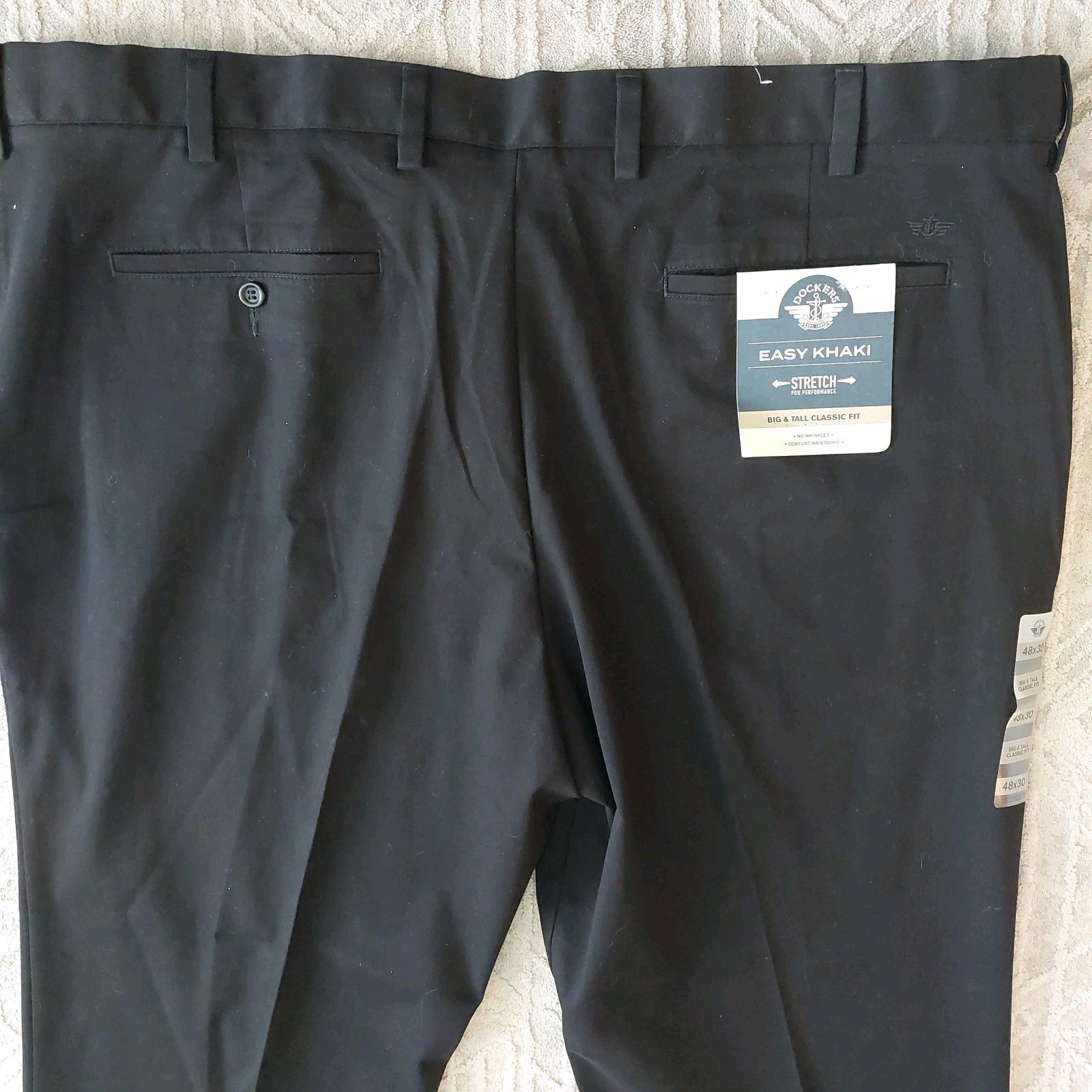 Dockers Easy Khaki Pants 48×30 Black Hidden Expandable Flex Waist Flat Front