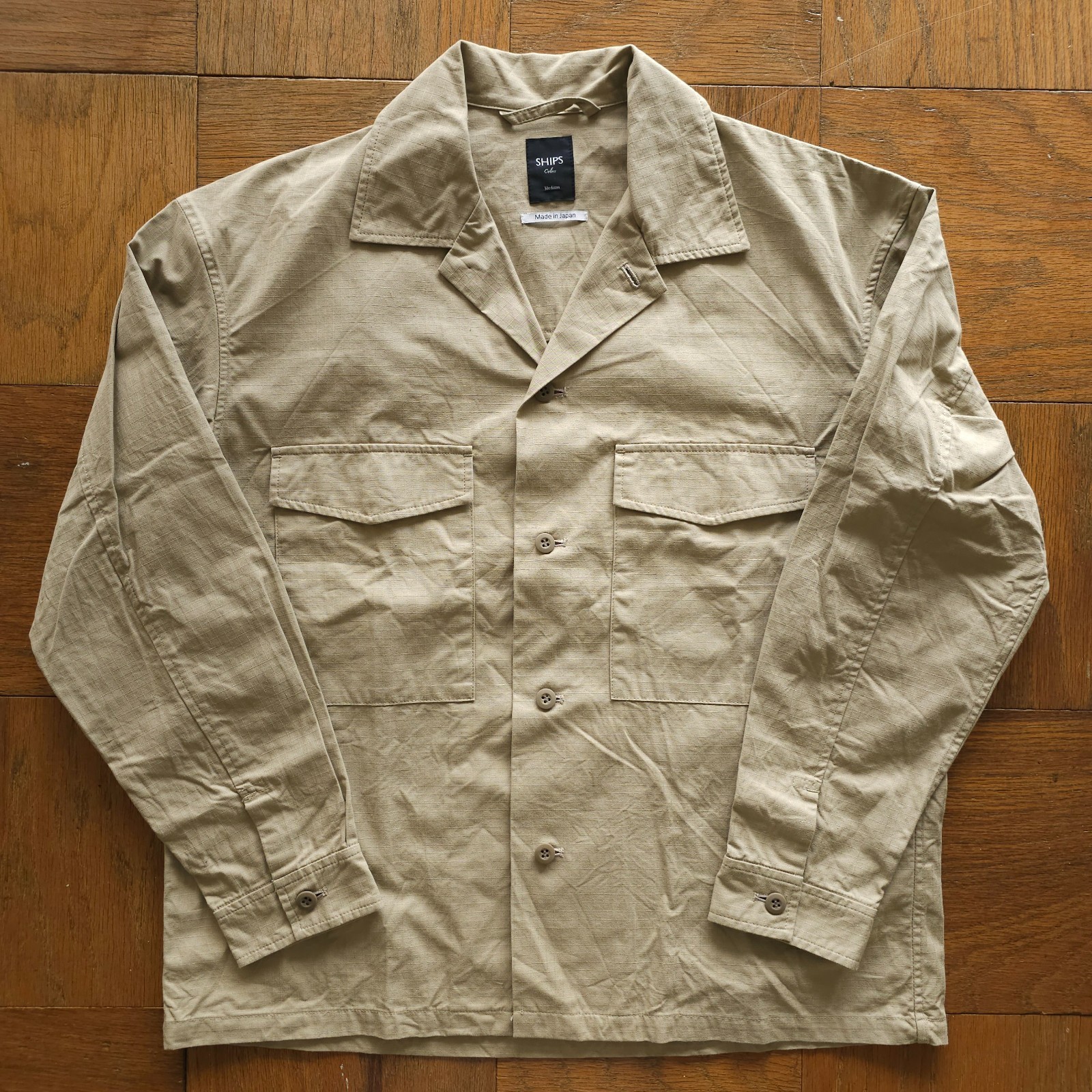 LNWOT SHIPS Made in Japan Ripstop Camp Collar Utility Shirt Jacket Khaki Large