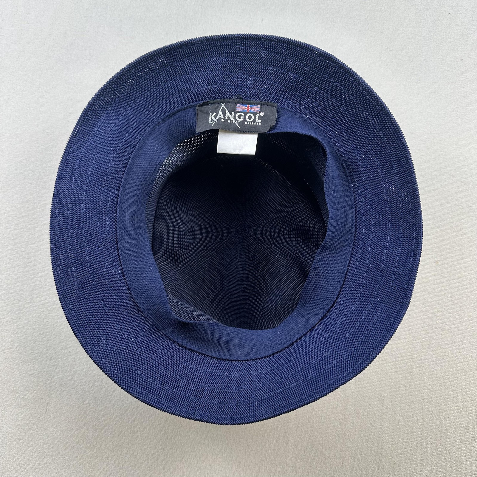 Vintage Kangol Bucket Hat Cap 7-1/8 Navy Blue Tropic Kangaroo Logo Woven 90s