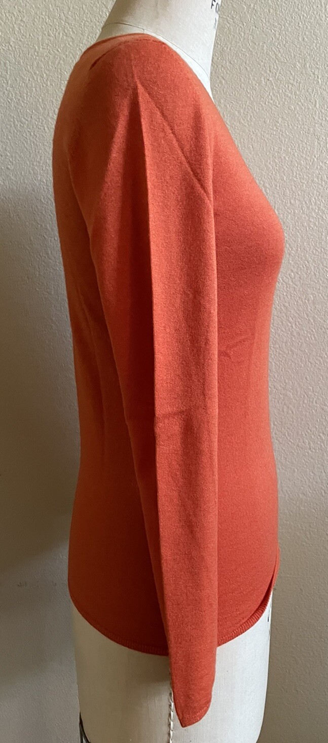 Debra C Beverly Hills Small Orange Cashmere Silk V-Neck Sweater Scotland EUC