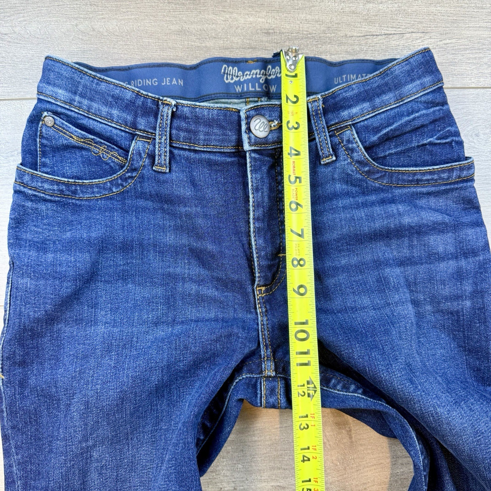 Wrangler Willow Ultimate Riding Jean 9 x 32 Blue Bootcut Stretch Denim Dark Wash